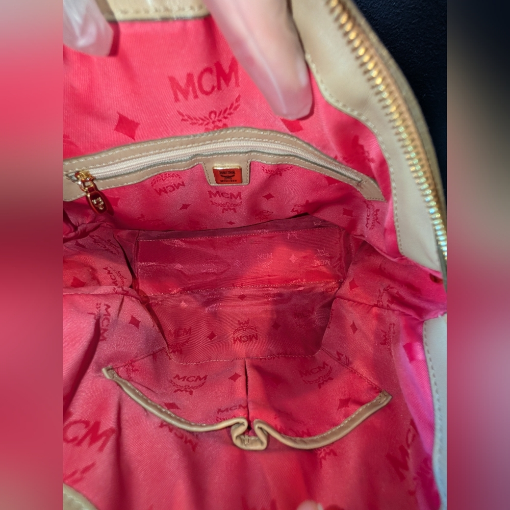 MCM Cream and Pink Satchel with Monogram Print - Picture 9 of 12